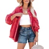 image:imagechouyatou Womens Boyfriend Ripped Holes Frayed Raw Hem Distressed Denim JacketRed