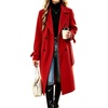 image:imagechouyatou Womens Double Breasted Dressy Wool Coat Belted Trench Pea CoatRed