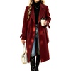 image:imagechouyatou Womens Double Breasted Dressy Wool Coat Belted Trench Pea CoatWine Red