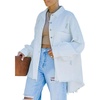 image:imagechouyatou Womens Frayed Ripped Holes Long Sleeve Button Down Oversized Denim Trucker JacketWhite