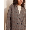 image:imagechouyatou Womens Double Breasted Plaid Mid Long Dressy Blazer Wool PeacoatBrown