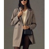 image:imagechouyatou Womens Double Breasted Plaid Mid Long Dressy Blazer Wool PeacoatKhaki