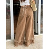 image:imagechouyatou Womens Frayed Fringe Wide Leg Jeans Pleated Baggy Denim PantsKhaki