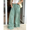 image:imagechouyatou Womens Frayed Fringe Wide Leg Jeans Pleated Baggy Denim PantsVintage Blue