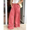 image:imagechouyatou Womens Frayed Fringe Wide Leg Jeans Pleated Baggy Denim PantsWatermelon Red