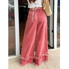 image:imagechouyatou Womens Frayed Fringe Wide Leg Jeans Pleated Baggy Denim PantsWatermelon Red