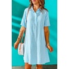 image:imagechouyatou Womens Lightweight Short Sleeve Grid Plaid Print Button Up Shirt DressBlue