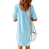 image:imagechouyatou Womens Lightweight Short Sleeve Grid Plaid Print Button Up Shirt DressBlue