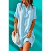 image:imagechouyatou Womens Lightweight Short Sleeve Grid Plaid Print Button Up Shirt DressBlue