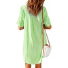 image:imagechouyatou Womens Lightweight Short Sleeve Grid Plaid Print Button Up Shirt DressGreen