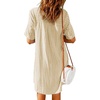 image:imagechouyatou Womens Lightweight Short Sleeve Grid Plaid Print Button Up Shirt DressKhaki