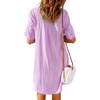 image:imagechouyatou Womens Lightweight Short Sleeve Grid Plaid Print Button Up Shirt DressPurple