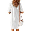 image:imagechouyatou Womens Lightweight Short Sleeve Grid Plaid Print Button Up Shirt DressWhite