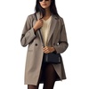 image:imagechouyatou Womens Double Breasted Plaid Mid Long Dressy Blazer Wool PeacoatKhaki