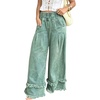 image:imagechouyatou Womens Frayed Fringe Wide Leg Jeans Pleated Baggy Denim PantsVintage Blue