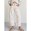 image:imagechouyatou Women Cute Floral Barrel Jeans Cropped Denim Pant with DrawstringPink