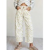 image:imagechouyatou Women Cute Floral Barrel Jeans Cropped Denim Pant with DrawstringYellow