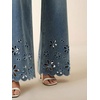 image:imagechouyatou Women Embroidered Floral Bell Bottom Jeans Mid Rise Flare JeansBlue