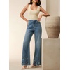 image:imagechouyatou Women Embroidered Floral Bell Bottom Jeans Mid Rise Flare JeansBlue