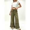 image:imagechouyatou Women High Waisted Tiered Ruffle Denim Pant Wide Leg Baggy JeansArmy Green