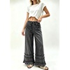 image:imagechouyatou Women High Waisted Tiered Ruffle Denim Pant Wide Leg Baggy JeansBlack