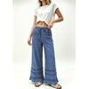image:imagechouyatou Women High Waisted Tiered Ruffle Denim Pant Wide Leg Baggy JeansBlue