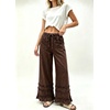 image:imagechouyatou Women High Waisted Tiered Ruffle Denim Pant Wide Leg Baggy JeansCoffee