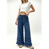image:imagechouyatou Women High Waisted Tiered Ruffle Denim Pant Wide Leg Baggy JeansDark Blue