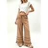 image:imagechouyatou Women High Waisted Tiered Ruffle Denim Pant Wide Leg Baggy JeansKhaki
