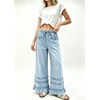 image:imagechouyatou Women High Waisted Tiered Ruffle Denim Pant Wide Leg Baggy JeansLight Blue
