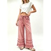 image:imagechouyatou Women High Waisted Tiered Ruffle Denim Pant Wide Leg Baggy JeansPink