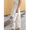 image:imagechouyatou Womens Boho Embroidered Floral Jeans Wide Leg Denim Ankle PantsIvory