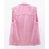 image:imagechouyatou Womens Cute Frayed Cuff Sleeveless Candy Color Denim Jean Vest JacketPink