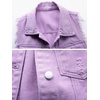 image:imagechouyatou Womens Cute Frayed Cuff Sleeveless Candy Color Denim Jean Vest JacketPurple