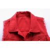 image:imagechouyatou Womens Cute Frayed Cuff Sleeveless Candy Color Denim Jean Vest JacketRed