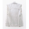 image:imagechouyatou Womens Cute Frayed Cuff Sleeveless Candy Color Denim Jean Vest JacketWhite