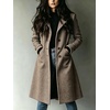 image:imagechouyatou Womens Single Breasted Herringbone Wool Long Trench Pea CoatBrown