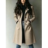 image:imagechouyatou Womens Single Breasted Herringbone Wool Long Trench Pea CoatKhaki