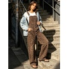 image:imagechouyatou Womens Suspender Strap Denim Bib Overalls Street Baggy JumpsuitLeopard Brown