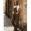 image:imagechouyatou Womens Suspender Strap Denim Bib Overalls Street Baggy JumpsuitLeopard Brown