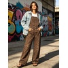 image:imagechouyatou Womens Suspender Strap Denim Bib Overalls Street Baggy JumpsuitLeopard Brown