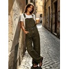 image:imagechouyatou Womens Suspender Strap Denim Bib Overalls Street Baggy JumpsuitLeopard Green