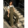 image:imagechouyatou Womens Suspender Strap Denim Bib Overalls Street Baggy JumpsuitLeopard Green