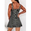 image:imagechouyatou Womens Vintage Adjustable Strap Mini Denim Dress Sleeveless Party Bodycon Overall Dress Jean SundressBlack