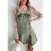 image:imagechouyatou Womens Vintage Adjustable Strap Mini Denim Dress Sleeveless Party Bodycon Overall Dress Jean SundressOlive Green