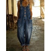 image:imagechouyatou Womens Y2K Denim Bib Overall Pants Button Front Wide Leg Jean Jumpsuits Vintage Loose RomperDark Blue