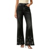 image:imagechouyatou Women Embroidered Floral Bell Bottom Jeans Mid Rise Flare JeansBlack