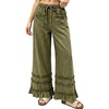 image:imagechouyatou Women High Waisted Tiered Ruffle Denim Pant Wide Leg Baggy JeansArmy Green