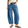 image:imagechouyatou Womens Boho Y2K Floral Barrel Jeans Mid Rise Denim Ankle PantBlue