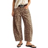 image:imagechouyatou Womens Boho Y2K Floral Barrel Jeans Mid Rise Denim Ankle PantBrown